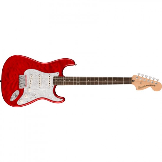 Fender 0378034538 Squier FSR Affinity Stratocaster Electric Guitar QMT Laurel Fingerboard - Crimson Red Transparent