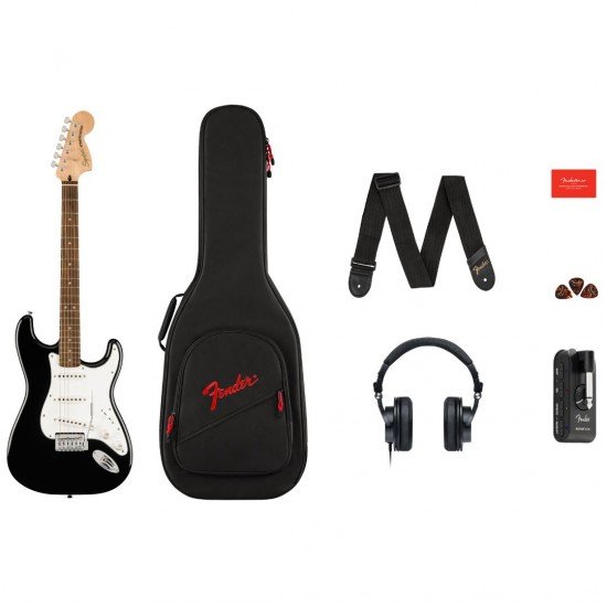 Fender Squier Affinity Stratocaster Guitar Mustang Micro Pack - Black