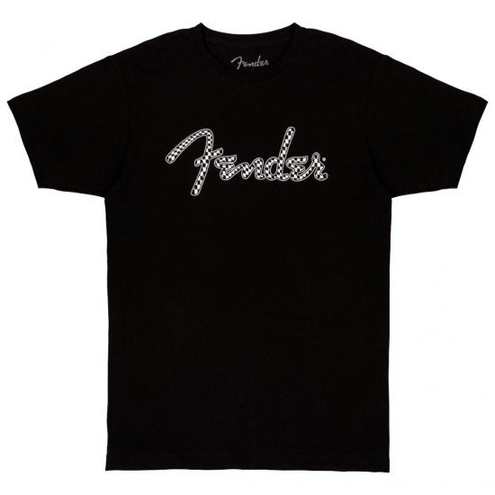 Fender Spaghetti Wavy Checker Logo T-shirt - Black, Large