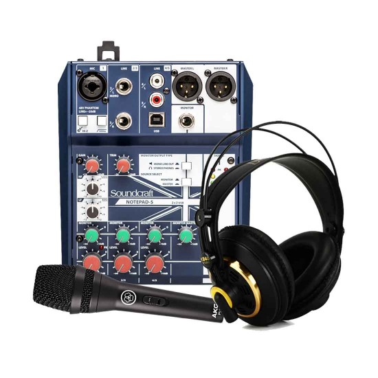 AKG P5S High-Performance Dynamic Vocal Microphone, Soundcraft Notepad 5 mixer with AKG K240 Headphone Bundle AKG P5S High-Performance Dynamic Vocal Microphone, Soundcraft Notepad 5 mixer with AKG K240 Headphone Bundle